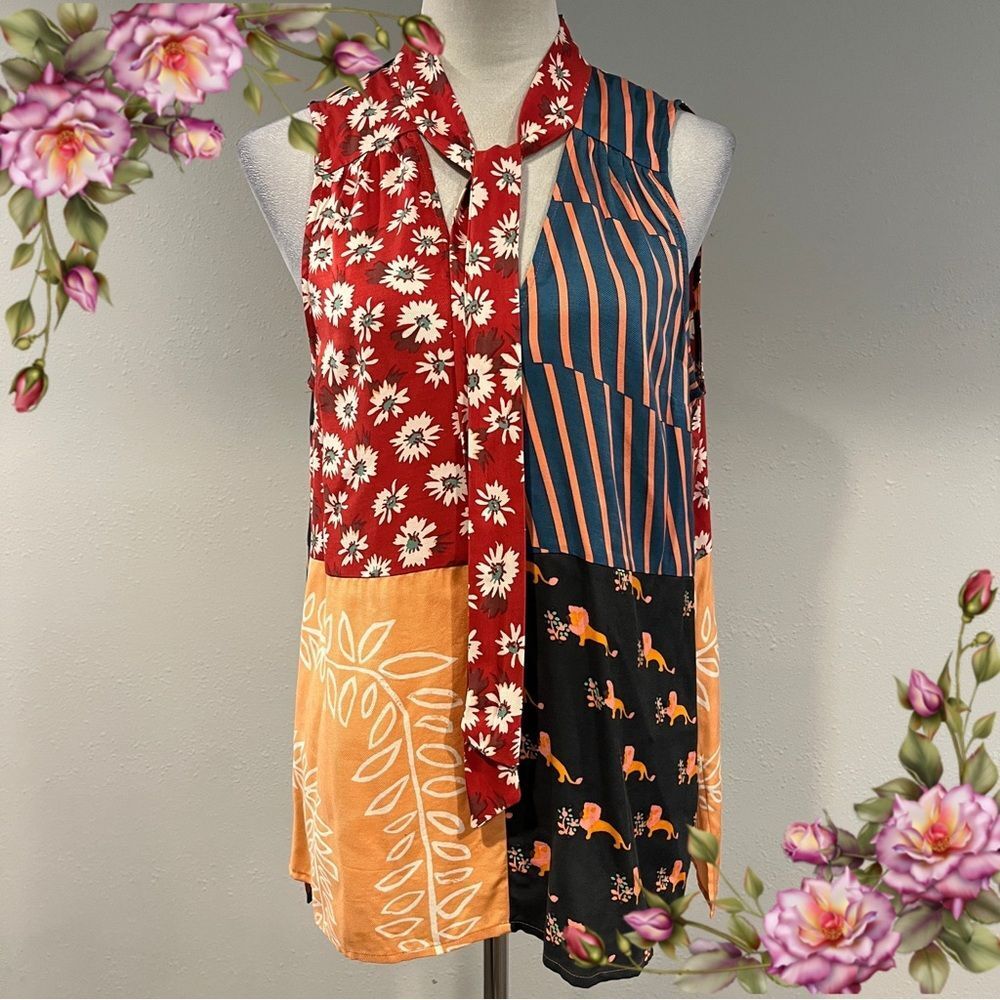 Anthropology Colorful Patchwork Sleeveless Blouse‎ size medium